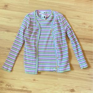 Girls Cotton On Striped Cardigan Sweater Short Sleeve Top Set-Pastel Rainbow Sz8